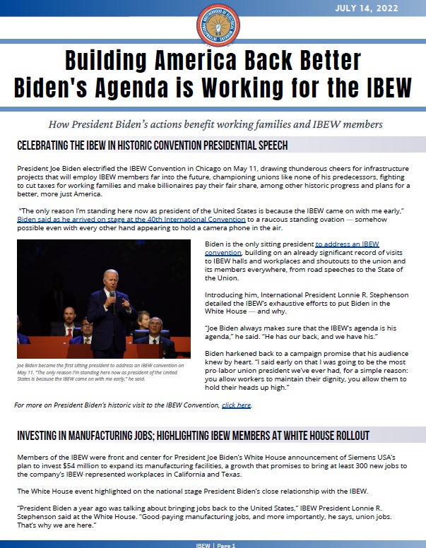 <br /><strong>President Biden becomes only sitting president to address an IBEW Convention